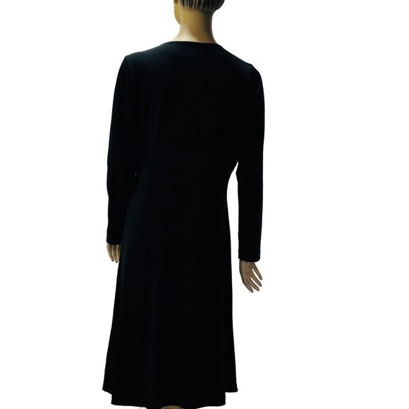 INC Women's Dress Black Stretch Poly Jersey Knit Surplice Bodice Midi Size XL - Picture 2 of 10